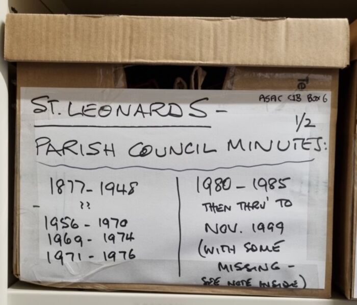Archived historical papers St. Leonards Parish C1B Box  4