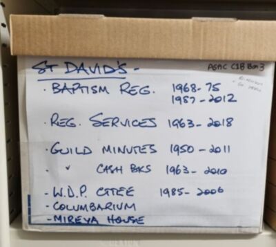 St. David's Baptism and Service Registers, Guild and WDP minutes and cash books, Columbarium, Mireya House