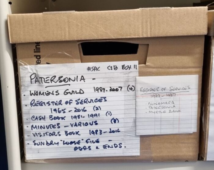 Archived historical papers All Souls Church, Patersonia C1B Box  11