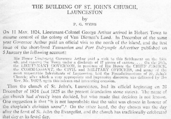 The Building of St. John's Church, Launceston