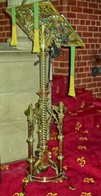 brass lectern in chapel