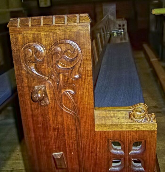Pews and pew fronts - memorial to Marion Bennett