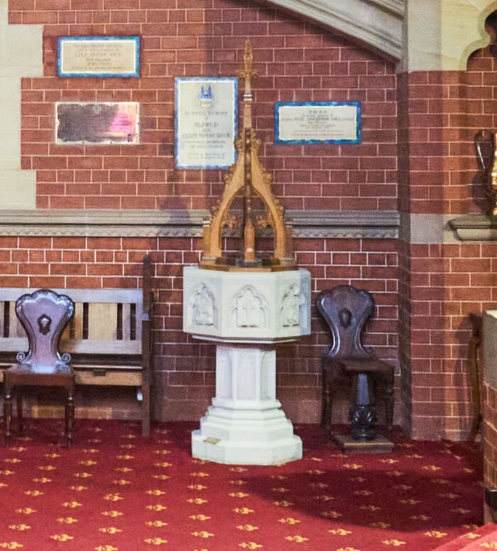 Baptismal font - memorial to Charles James Weedon and Charlotte Weedon
