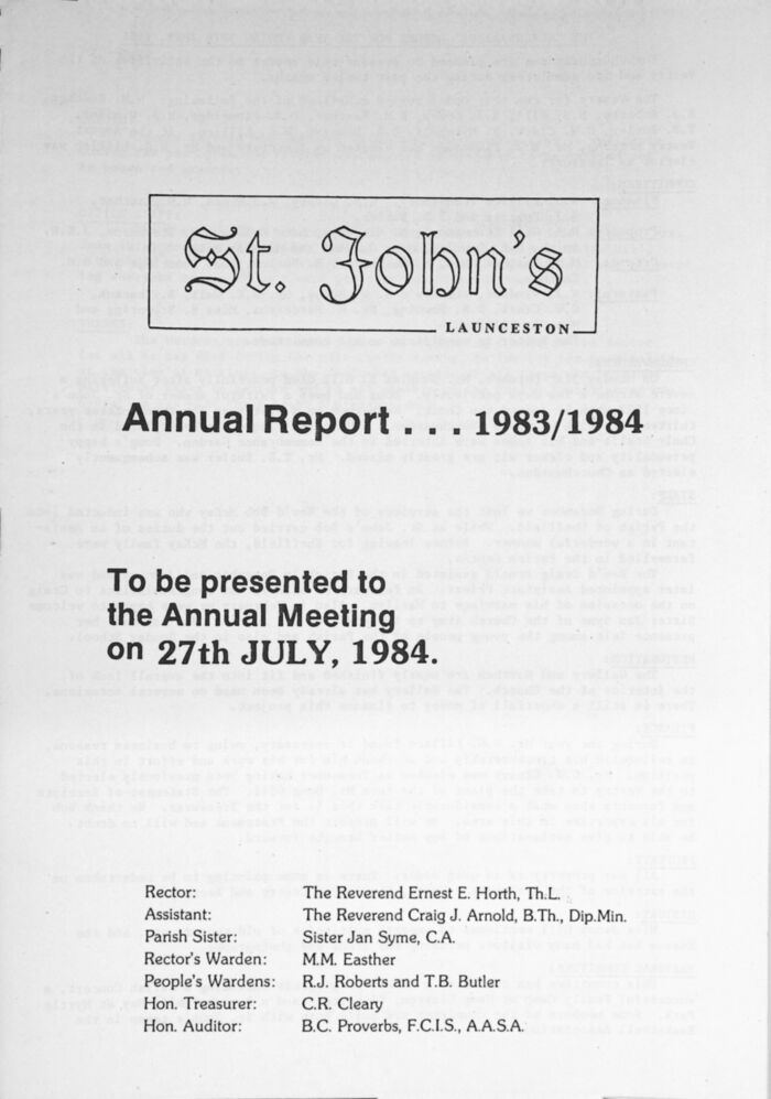 Annual Reports - Churchwardens, Parish and Financial