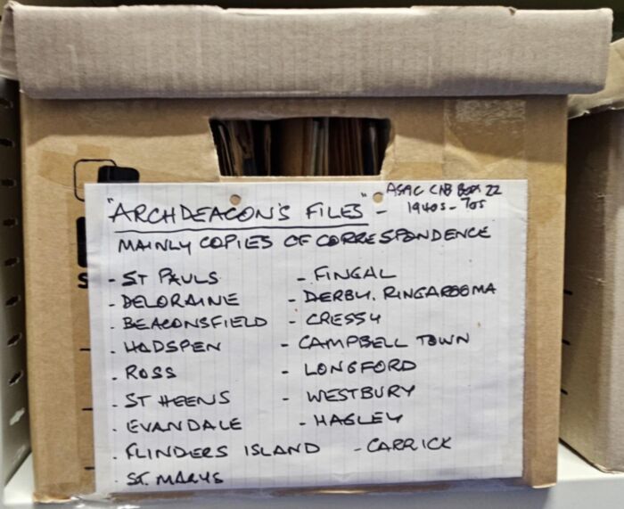 Archived historical papers  - Archdeaconry of Launceston ASAC C1B Box 22