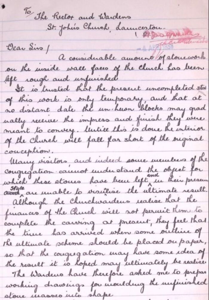 North's plan for future carvings at St. John's