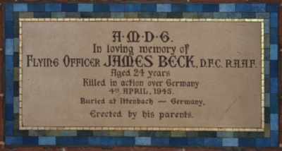 Memorial Plaque - Flying Officer James Beck D.F.C. 