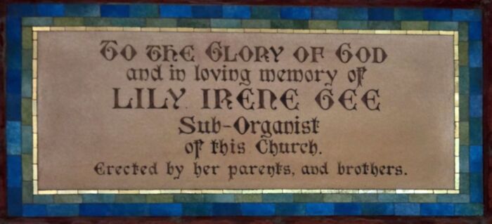 Memorial Plaque - Lily Irene Gee