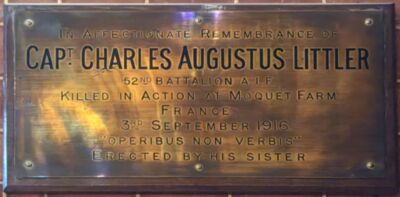 Memorial plaque - Captain Charles Augustus Littler