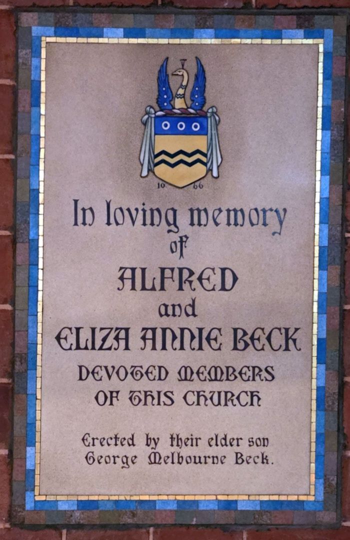 Memorial Plaque - Alfred and Eliza Beck