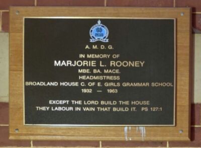 Memorial Plaque - Marjorie L. Rooney