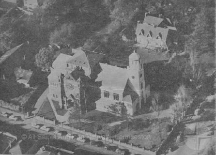 1962 ca aerial view of St Johns and rectory