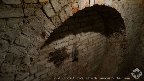 Blank eastern clock face from inside tower. This can also be seen inside the church, high above the nave. Before the 1937 reconstruction, it would have been visible externally above the old (1824) nave.