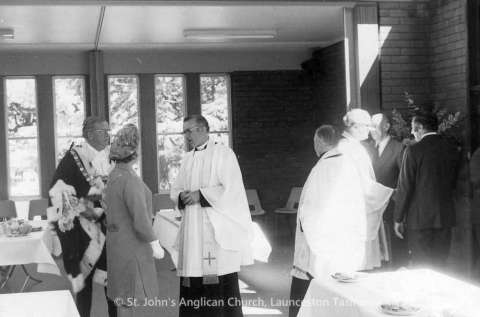 1975 Mar 16 Opening of Parish Centre Mayor and Mrs Gunn Revds Ian Booth Harry Ikin and Hugh Girvan with Max Easther John Roberts
