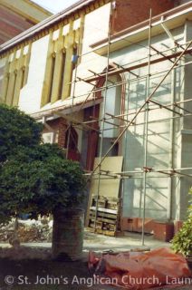 Cement rendering of NW corner - marked to give the appearance of large blocks