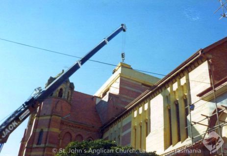 Parapet corner lifting and view of north scaffolding b
