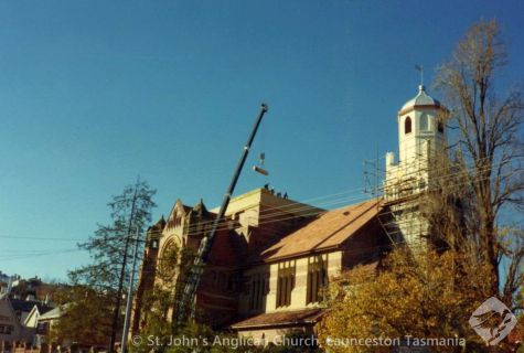 Parapet corner lifting and view of north scaffolding c